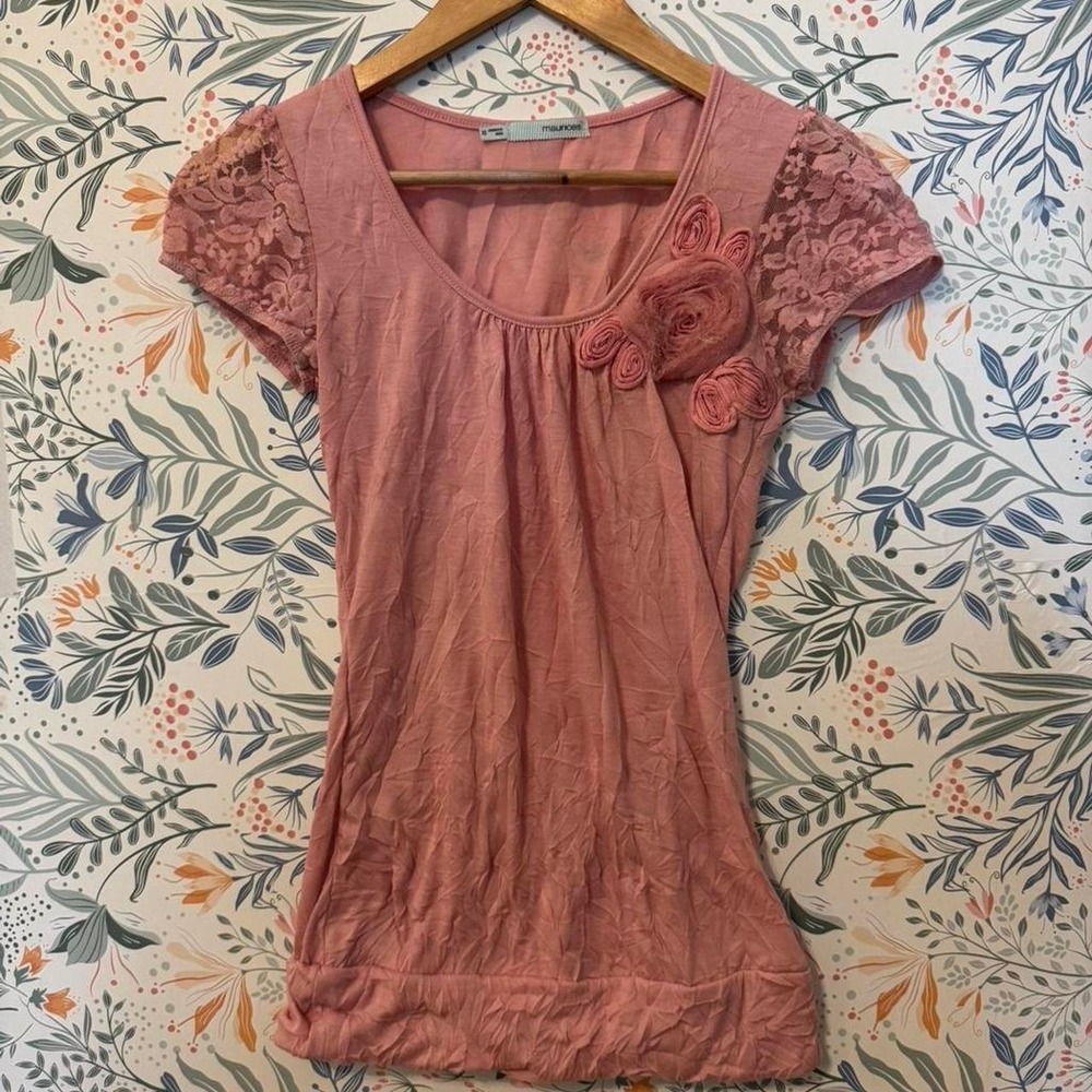 Y2K Coquette Maurices Dusty Rose Rosette Top Lace Sleeves